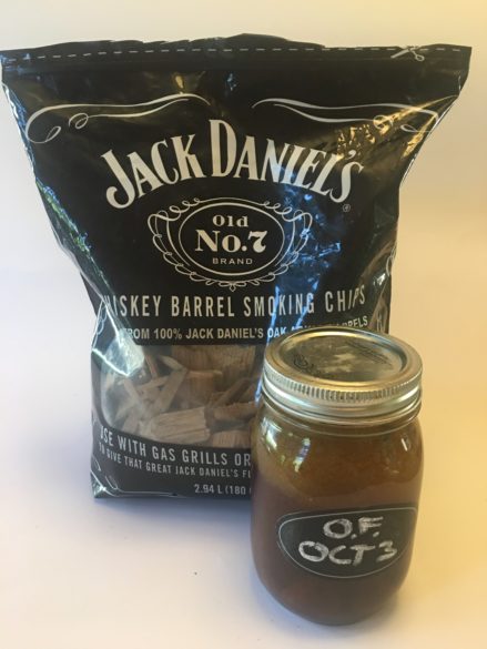 I aged Old Fashioned cocktails in a mason jar with Jack Daniels oak barrel smoking ships.
